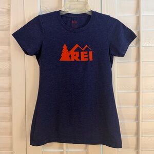 REI Women’s Blue Short Sleeve Tee with Red Logo, Small, GUC